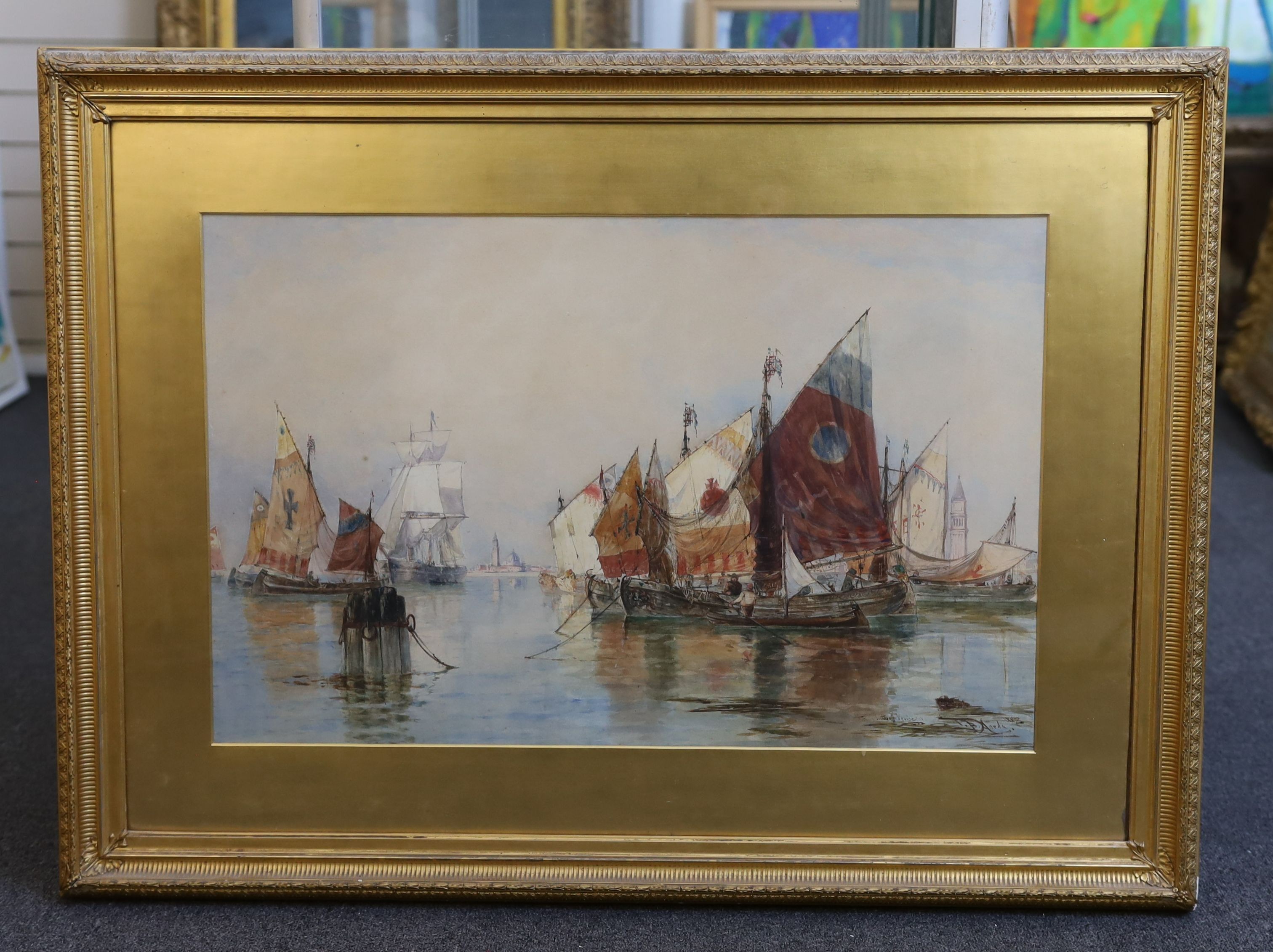 Thomas Bush Hardy (1842-1897), Fishing boats off Venice, watercolour, 45 x 71cm